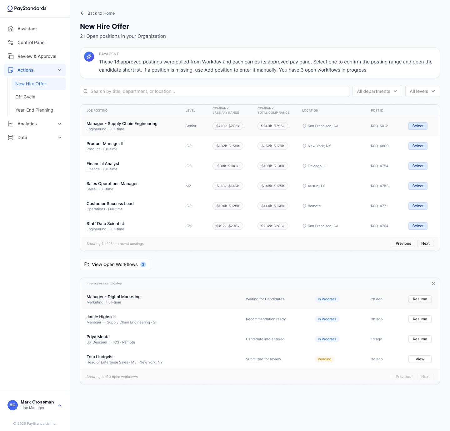 New Hire Agent inside the PayStandards platform